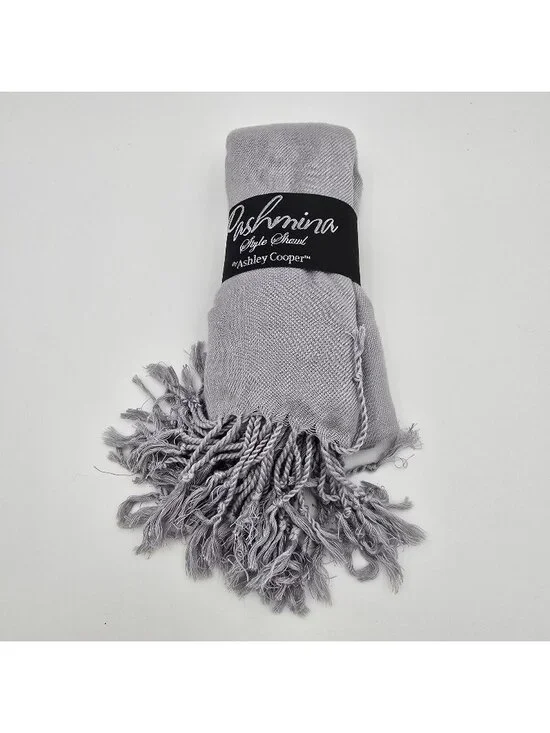 Ashley Cooper Pashmina Style Shawl Light Gray 60x180cm 100% Viscose Soft Fringe