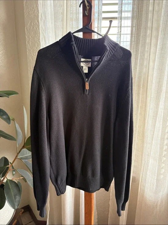 St. John's Bay Black Half-Zip Sweater with Ribbed Collar