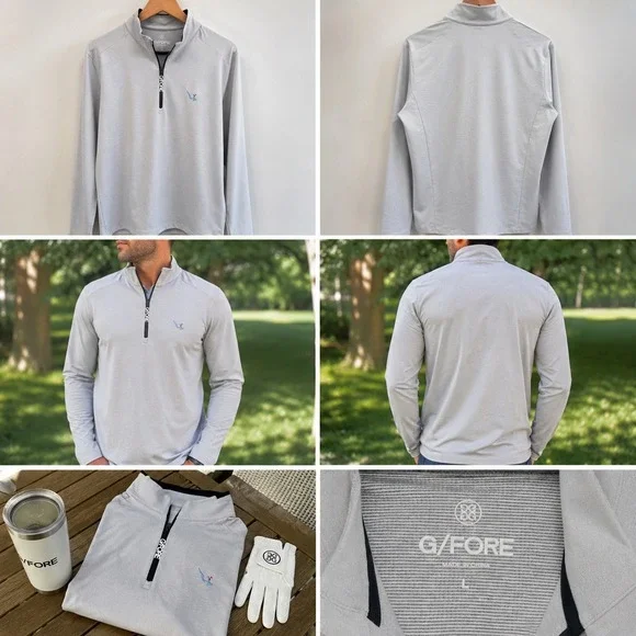 G/FORE Mens Quarter Zip Golf Pullover Light Heather Grey GMM000001 Size Large‎