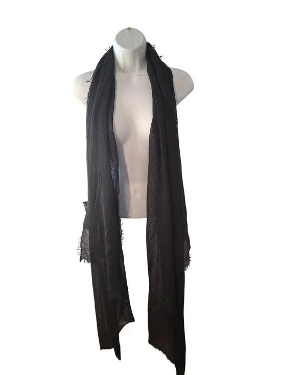 Sylvia Alexander Black Sheer Fringe Scarf Wrap Boho Elegant Evening Lightweight