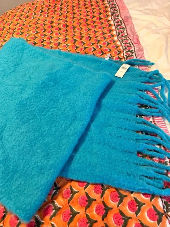 J. Crew Bright Turquoise Fringe Scarf