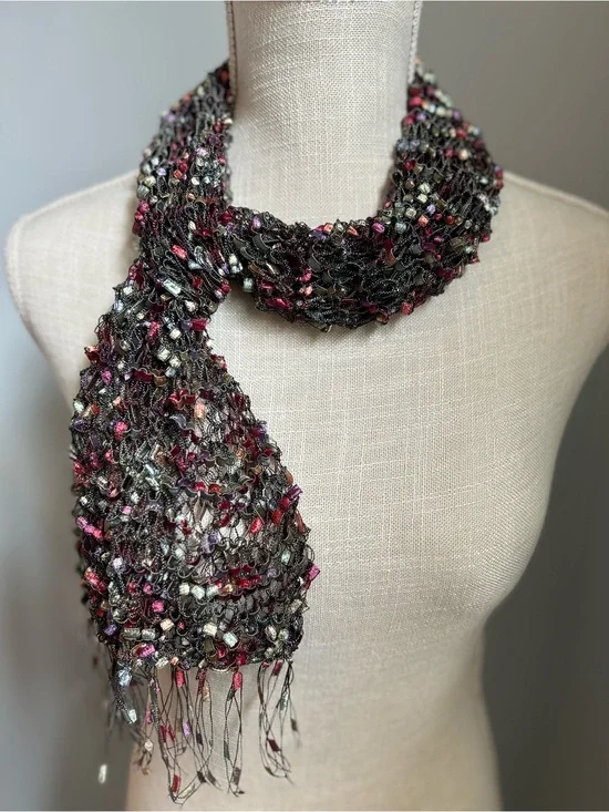Multicolor Ladder Ribbon Knit Scarf 60”