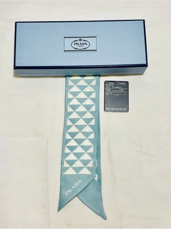Prada Classic Triangular Silk Twill Scarf with COA and Full Inclusion