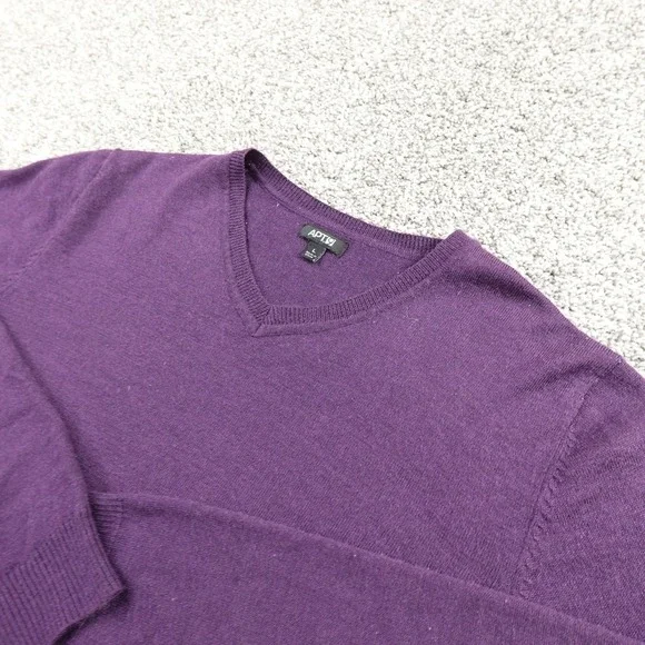 APT 9 Sweater Mens Large Purple Merino Wool Blend V Neck‎ Long Sleeve Pullover