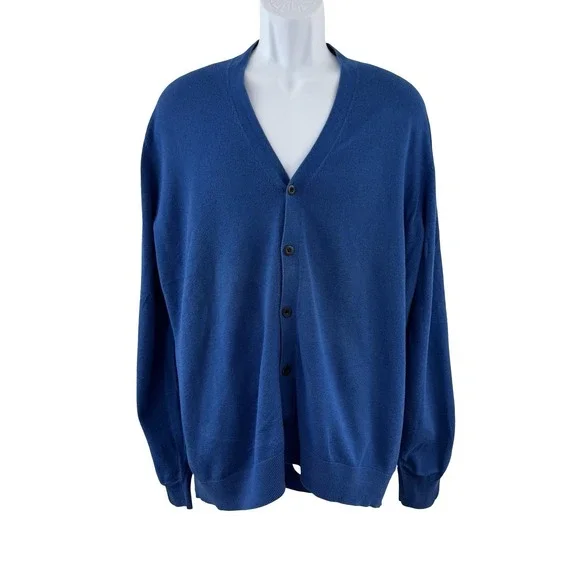 Ben Sherman Sweater Mens 2XL Blue Cotton V Neck Button Cardigan Knit Lightweight