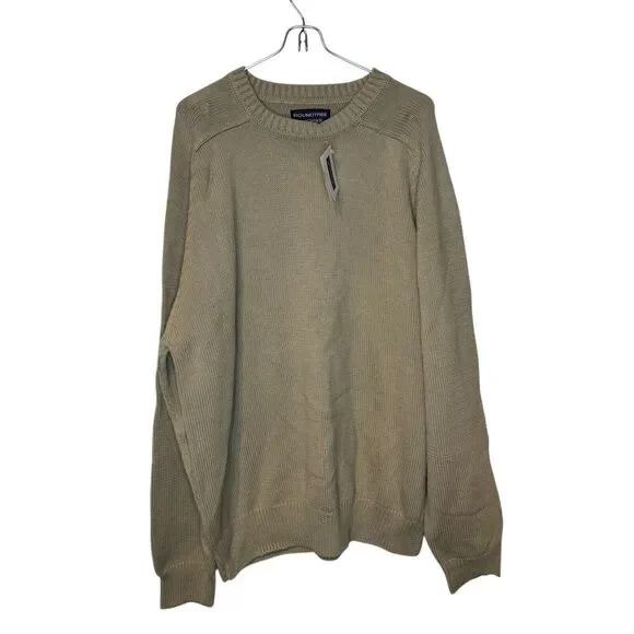 Roundtree & Yorke Men Sweater Knit Crewneck Pullover Cotton Khaki Tan Large‎ NWT