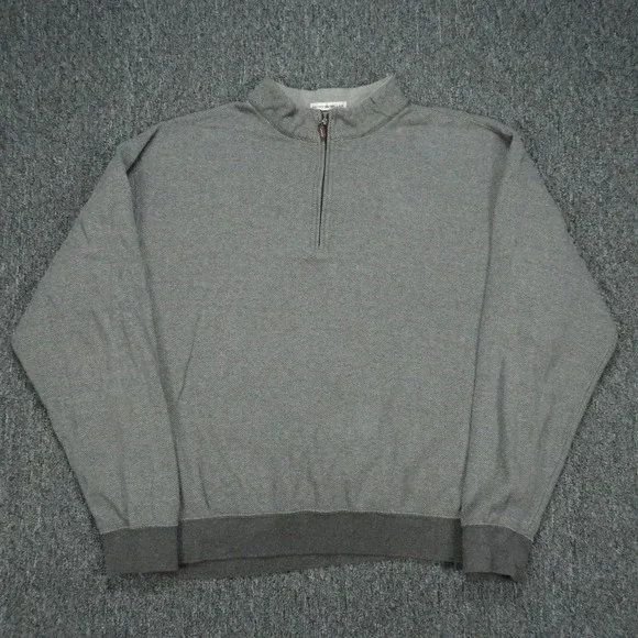 Peter Millar Sweater Mens XL Gray Quarter Zip Herringbone Pullover Jumper Golf