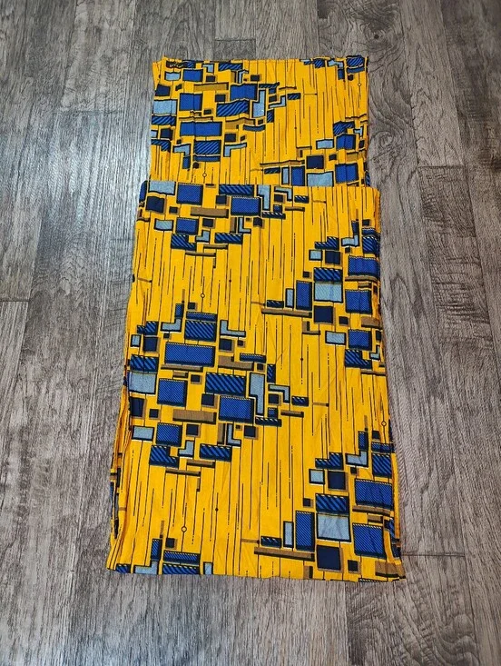 D'Yanu Bold Yellow & Blue Geometric African Print Fabric Wrap And Tie A Top