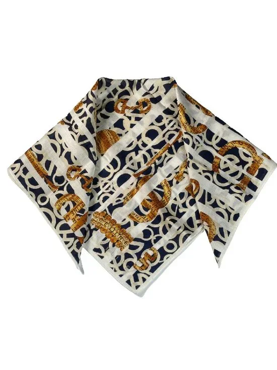 Vintage Celine Paris Monogram Cotton Jacquard Scarf 56 x 56 cm Graphic Logo