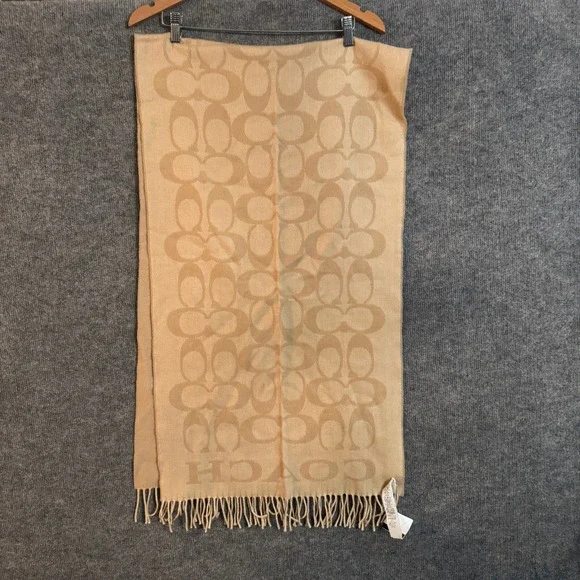 NWT Coach Signature Oversized Scarf Camel Beige Wool Cashmere Made in Italy