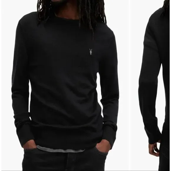 AllSaints Mode 100% Merino Wool Crewneck Sweater black men’s size S
