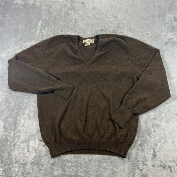 BRAEMER Phelps-Terkel V-Neck Sweater Mens XL Brown Lambswool Vintage Scotland‎