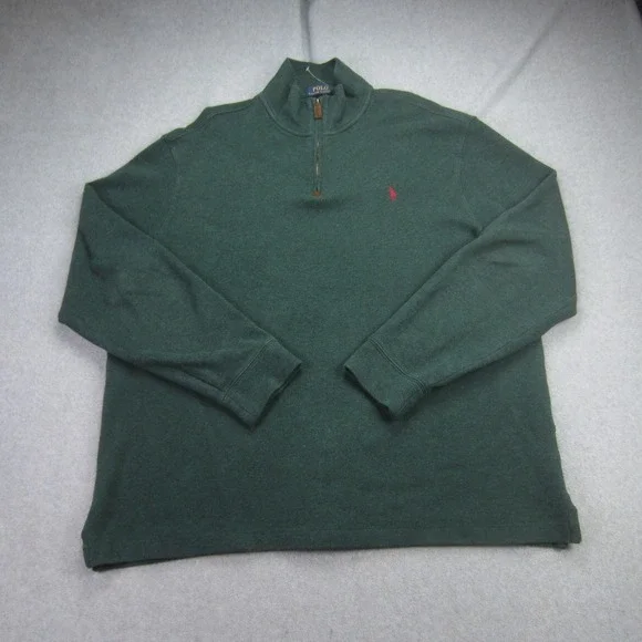 Polo Ralph Lauren Sweater Mens XL Green Quarter Zip Pullover Cotton‎ Pony Logo