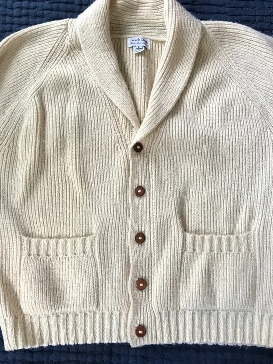 Vtg Wool Sweater French Creek Sheep & Wool Cream Mens Lg Unisex Cardigan FLAW