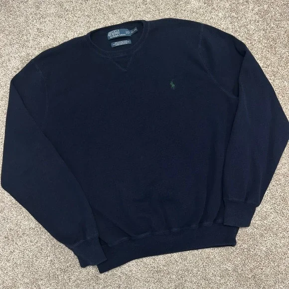 Polo Ralph Lauren Crewneck Sweater Men's XL Navy Blue 100% Cotton Pony Logo