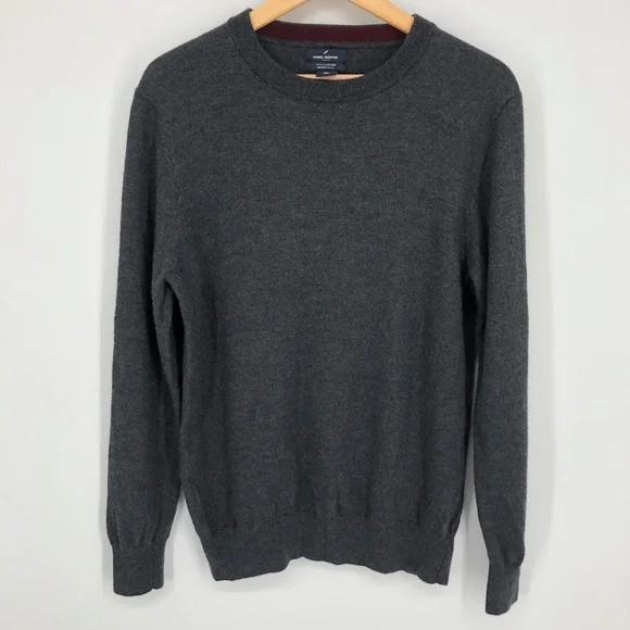 Daniel Hechter Mens Sweater Size Large 100% Merino Wool Charcoal Gray Pullover‎