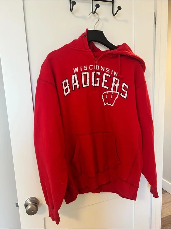 Wisconsin Badgers Red Hoodie quarter zip with Front Pocket