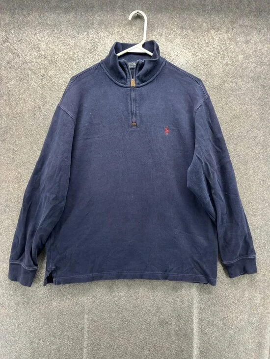 Polo Ralph Lauren Sweatshirt Mens Large Blue 1/4 Zip Mock Neck Pony Pullover