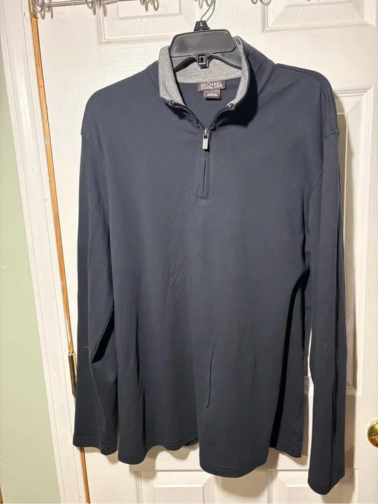 Michael Kors Men's Black Zip Mock-Neck Sweater with Gray Trim