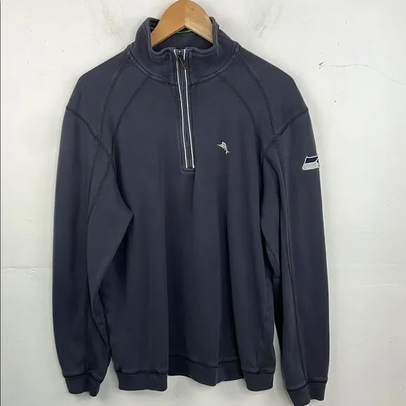 Tommy Bahamas Men's Gray 1/4 Zip Shirt Seattle Hawks size Medium Pima Cotton