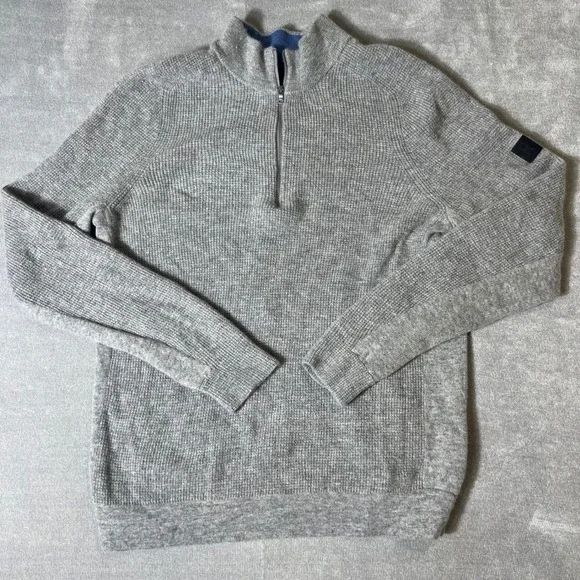 Rhone Mens Wool Cashmere Quarter Zip Sweater Grey Mock Neck Pullover Size Medium