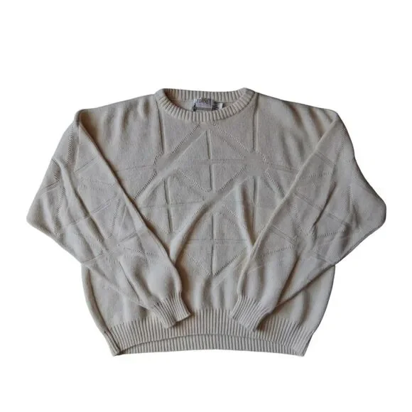 Towne by London Fog Off White Cream Geometric Knit Plus Size Pullover Sweater 2X