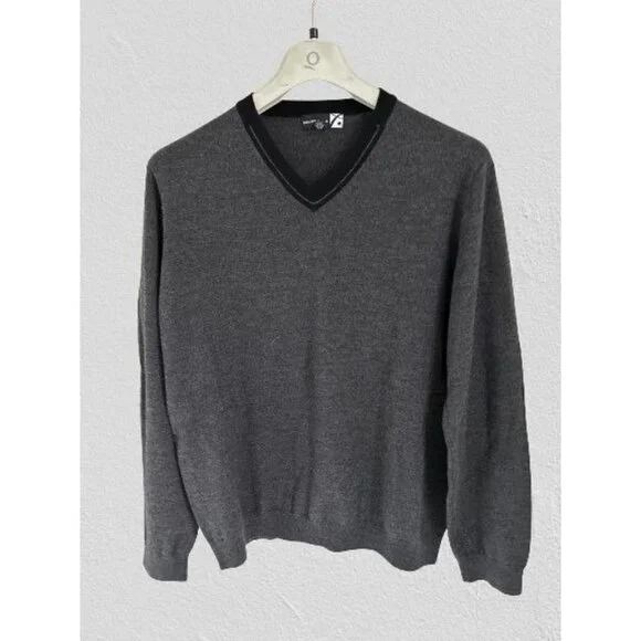 Saks 5th Avenue Wool V-Neck Pullover Knitted Gray Size 2XL
