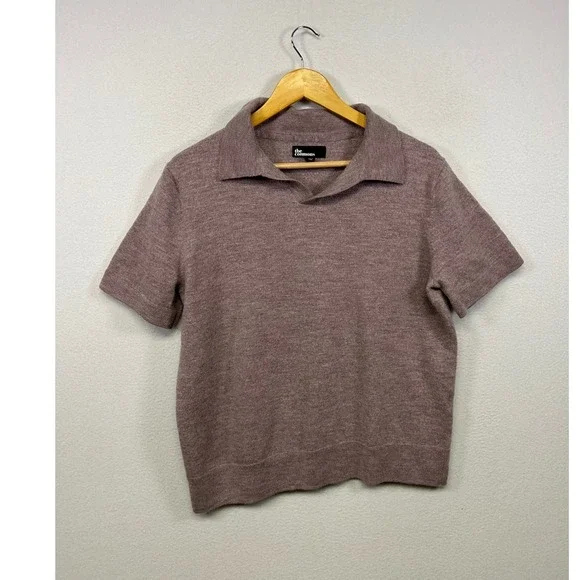the commons Quiet Luxury Minimalist Mens XL Mauve Wool Knit Polo Sweater