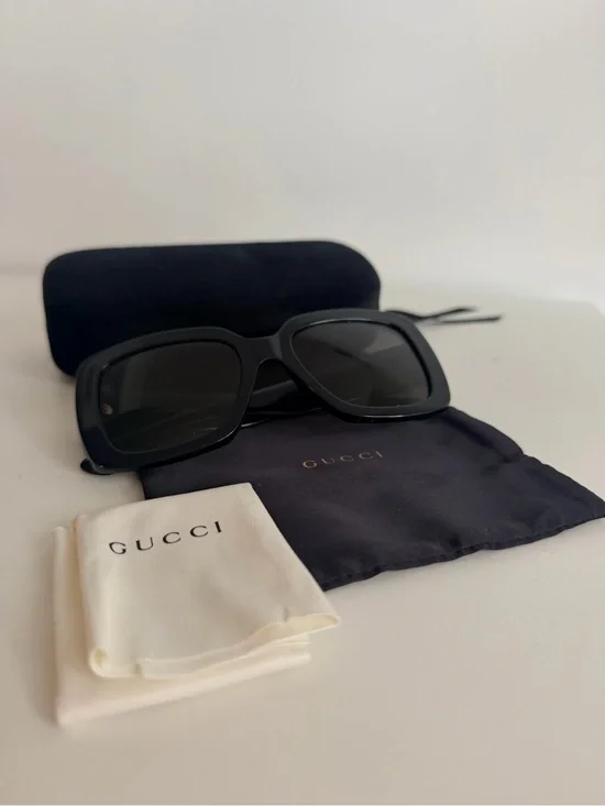 Gucci Black Oversized Square Sunglasses with Gold GG Emblem