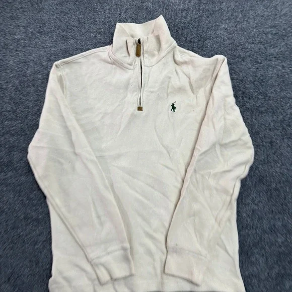 Polo Ralph Lauren Pullover Mens Size S Cream Cotton Quarter Zip Ribbed Sweater