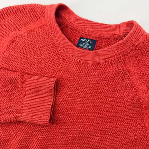 UNTUCKit Waffle Crewneck Mens Large Red Fair Trade Organic Cotton Sweater 41708
