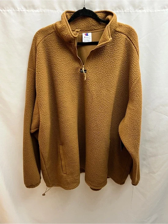 NWT Champion 3XLT Brown Sherpa Fleece 1/4 Zip Pullover Jacket Tall Pockets