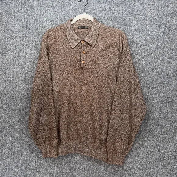 Hart Schaffner Marx Polo Sweater Mens XXL Brown Merino Wool Cotton Knit Italy