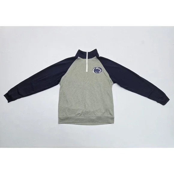Penn State Nittany Lions Quarter Zip Pullover Sweatshirt Gray Navy Mens Large