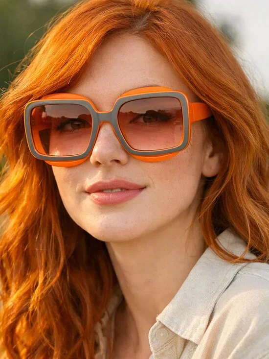Retro Orange Oversized Square Sunglasses – Boho Chic Statement Vintage Shades