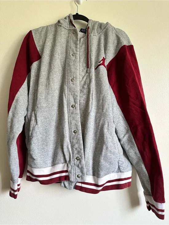 Vintage Air Jordan Hooded Snap Jacket in Gray & Maroon