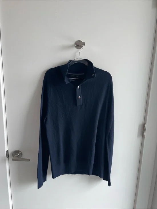 Banana Republic Dark Navy Button-Front Knit Pullover