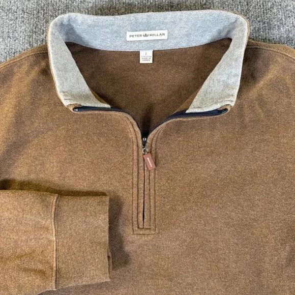 Peter Millar Mens Brown 100% Cotton Quarter Zip Pullover Sweater Large L #3340