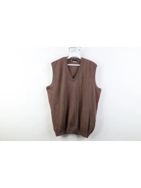 Vtg 90s Streetwear Mens 42 Distressed Blank Merino Wool Knit Sweater Vest Brown