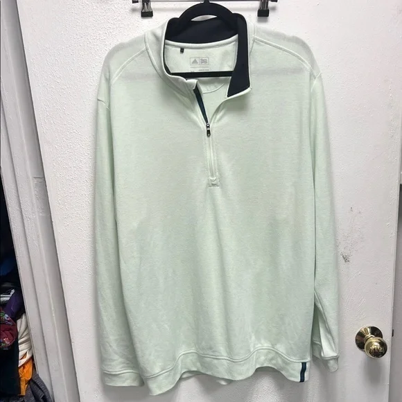 Adidas Light Green Quarter-Zip Pullover with Black Collar