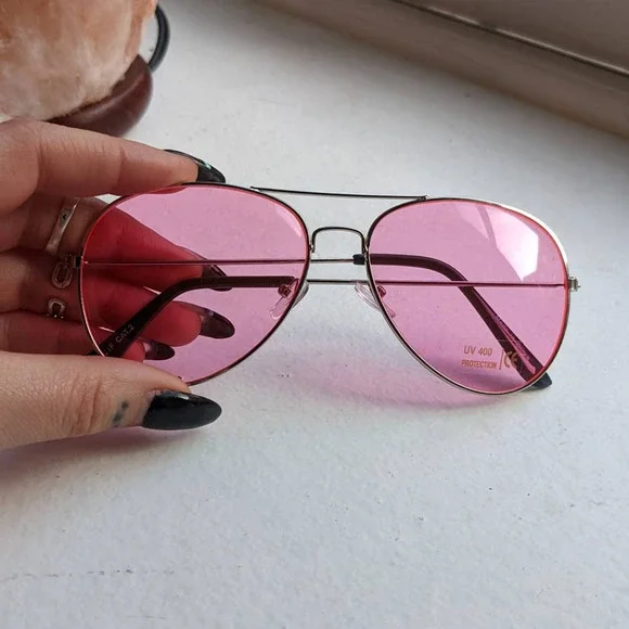 70s Retro Pink Aviator Sunglasses Pastel Minimalist Boho Sunnies Festival Shades