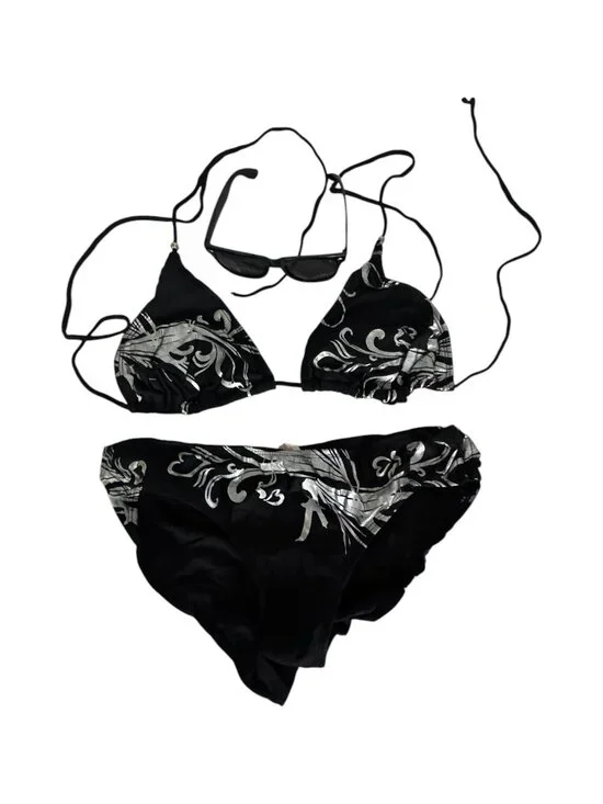 Black Floral Bikini Set with Sunglasses