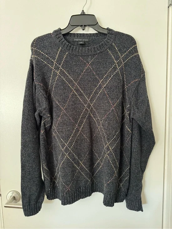 Geoffrey Beene Men's Charcoal Argyle Crewneck Sweater Size Large