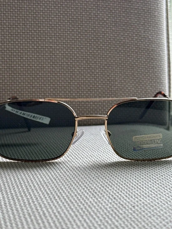 Gold Frame Sunglasses with Dark Green Lenses