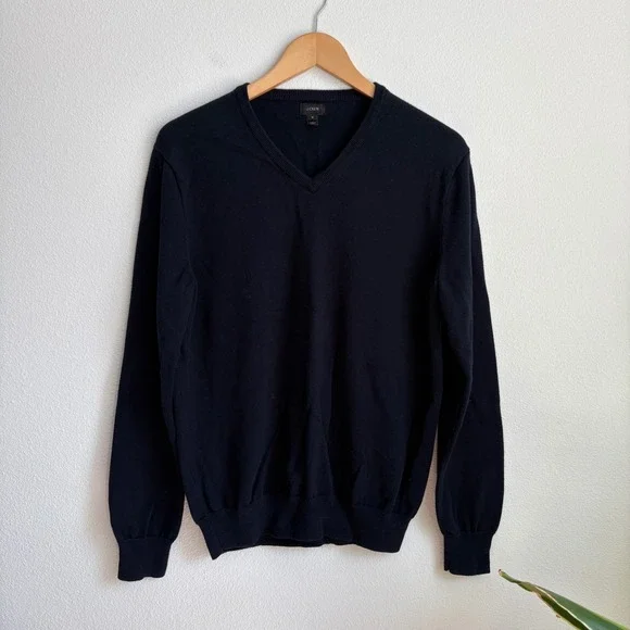 J.Crew Mens Dark Navy Blue 100% Cotton V-Neck Sweater Size M