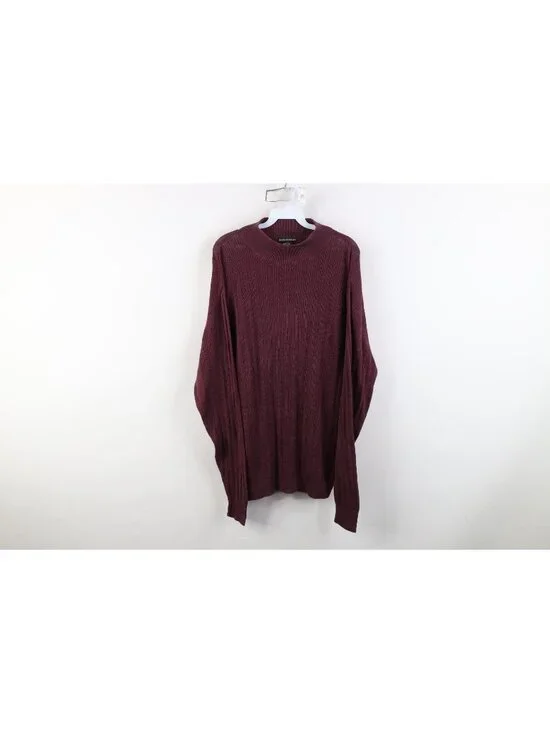 Vtg 90s Streetwear Mens Large Silk Ribbed Cable Knit Mock Neck Sweater Purple