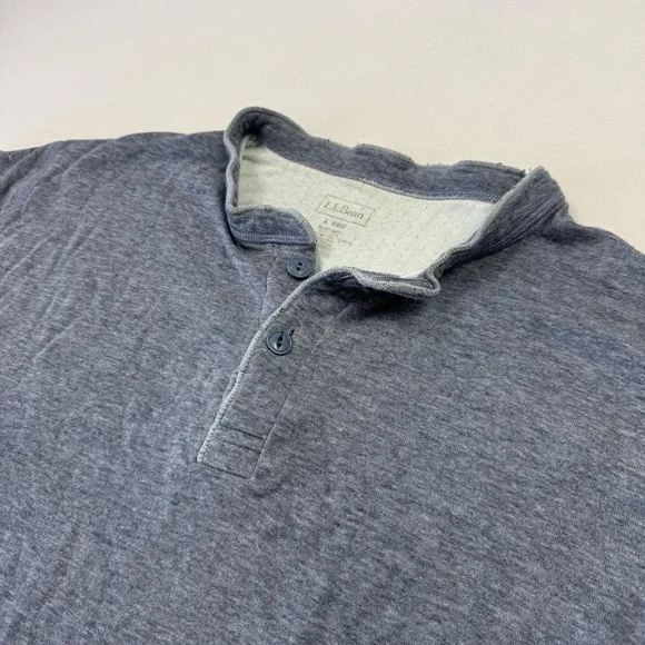 L.L. Bean Men's Henley Shirt Two-Layer River Driver Wool Nylon Cotton Blue Large