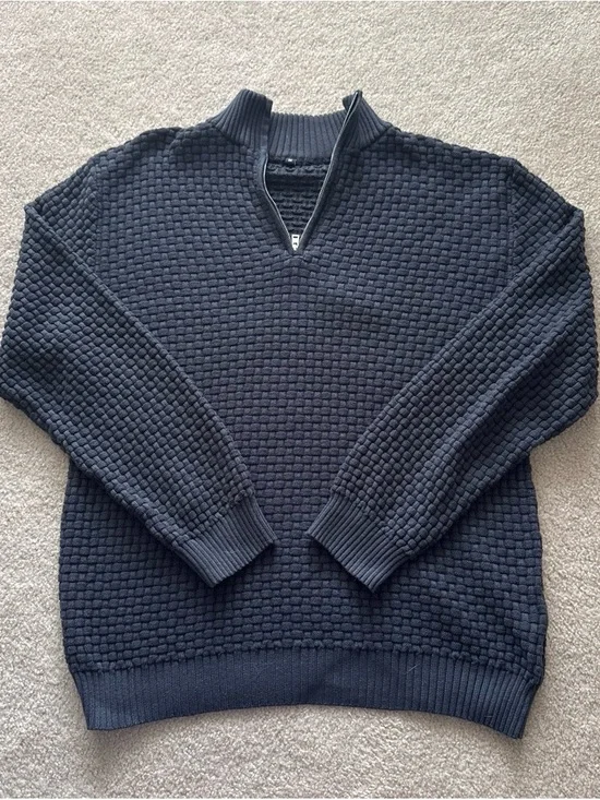 Men's Navy Textured Quarter-Zip Sweater