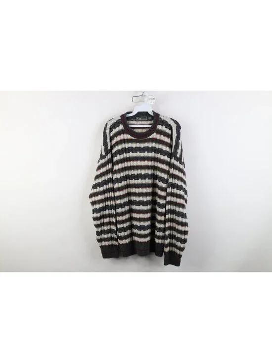 Vintage 90s Streetwear Mens Small Striped Cotton Weave Knit Crewneck Sweater USA