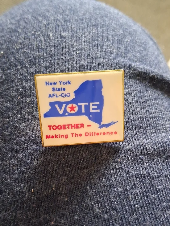 Blue 'VOTE' New York Pin Sweater Accessory